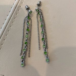 Dangling green and silver earrings